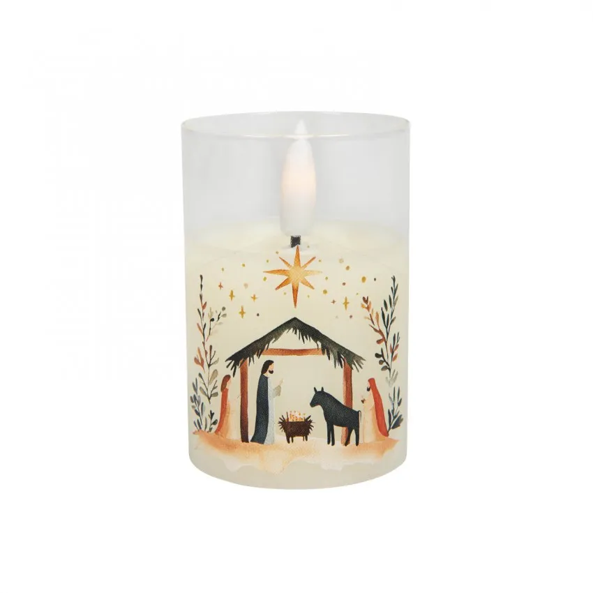 MINI BOUGIE LED DANS UN BOUGEOIR EN VERRE CRECHE