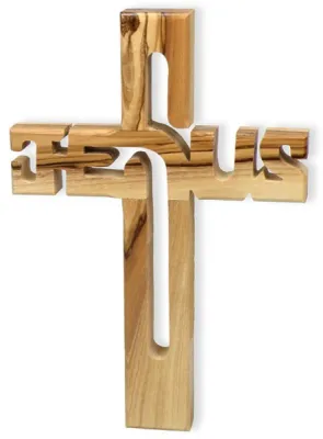 CROIX JESUS EN BOIS D'OLIVIER 10.5X15 CM