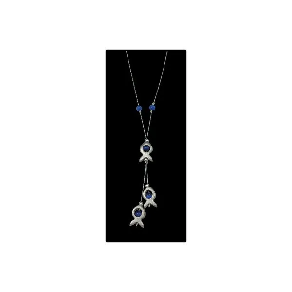 COLLIER ICHTHUS ET PERLES BLEUES