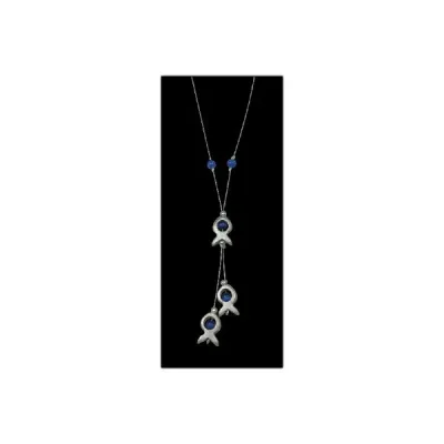 COLLIER ICHTHUS ET PERLES BLEUES