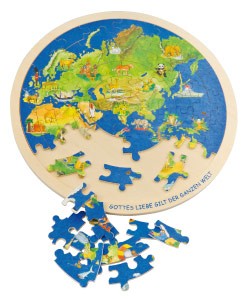 PUZZLE LE MONDE EN BOIS 57 PIECES DIAM 30CM