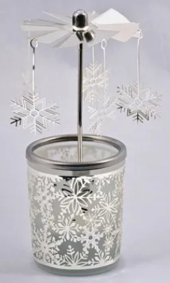 PHOTOPHORE + CARROUSSEL FLOCONS DE NEIGE H15CM