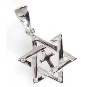 PENDENTIF ETOILE DE DAVID + CROIX EN ARGENT