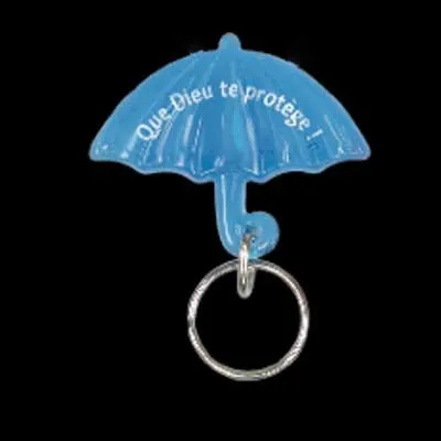 PORTE-CLES PARAPLUIE BLEU AVEC VERSET QUE DIEU TE PROTEGE