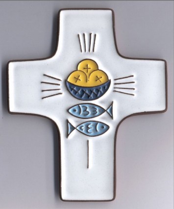 CROIX CERAMIQUE CATHO 2 POISSONS BLANC 9.5X11.5 CM