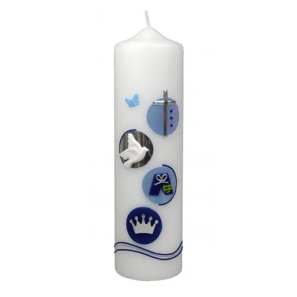 BOUGIE DE NAISSANCE BLEUE : CROIX COLOMBE PANTALON