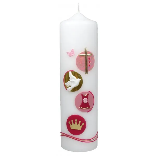 BOUGIE DE NAISSANCE ROSE : CROIX COLOMBE ROBE