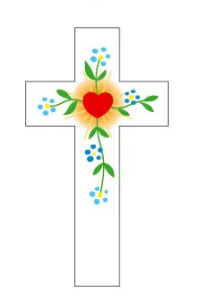 CROIX AMOUR 10CM COEUR FLEURS BLEUES 761