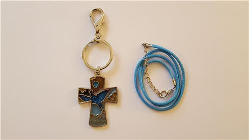 PORTE-CLES ET PENDENTIF - L'ESPRIT SAINT BLEU PAILLETE