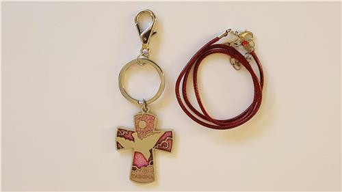 PORTE-CLES ET PENDENTIF - L'ESPRIT SAINT ROUGE PAILLETE