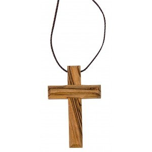 COLLIER FIL AVEC CROIX EN BOIS D'OLIVIER