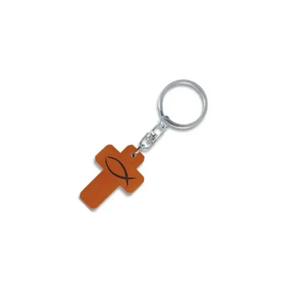 PORTE-CLES CROIX EN BOIS ICHTUS