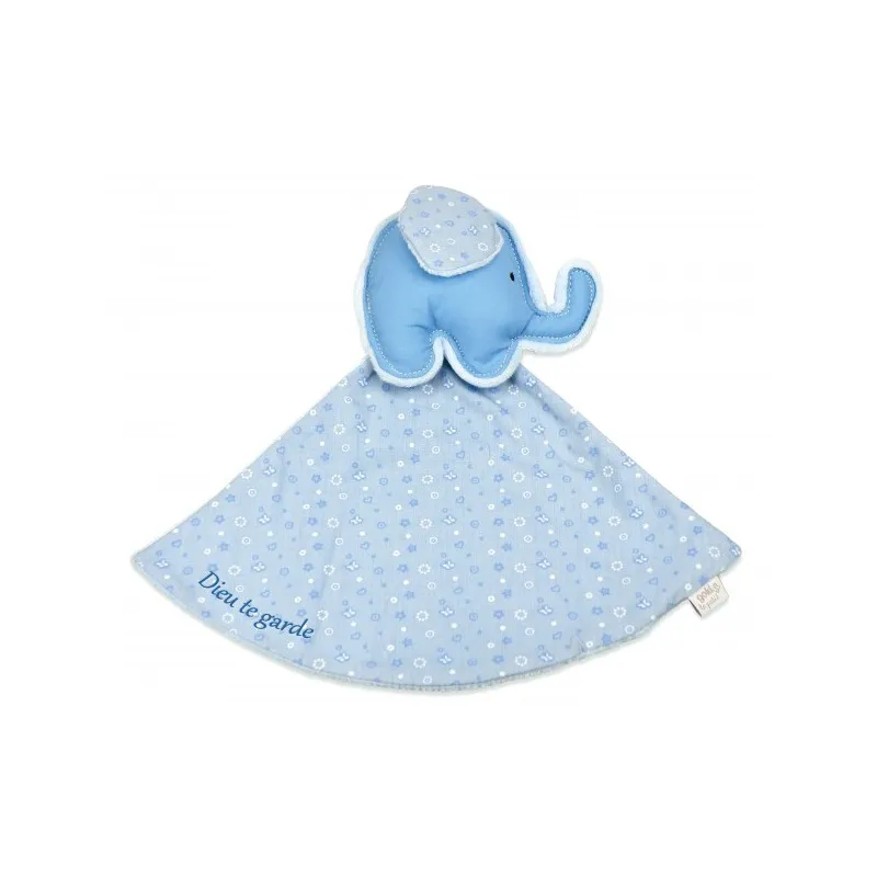 DOUDOU ELEPHANT BLEU "DIEU TE GARDE"
