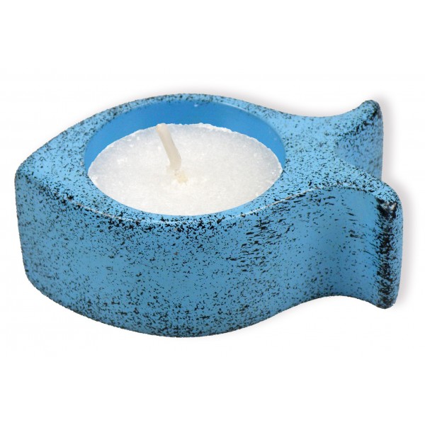 BOUGEOIR POISSON BLEU EN PIERRE FAIT MAIN