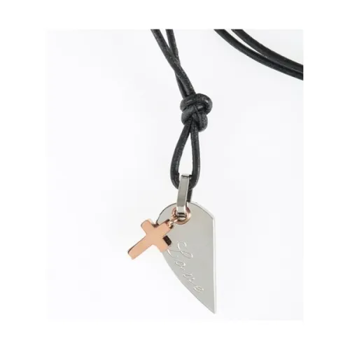 PENDENTIF CROIX DEMI COEUR ACIER INOXYDABLE COLLIER CUIR