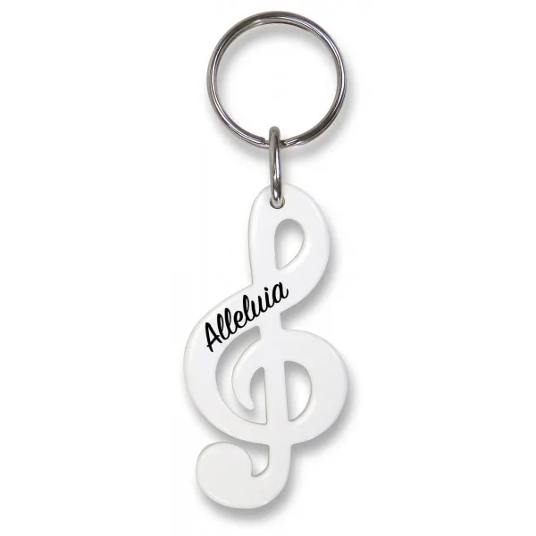 PORTE-CLES CLE DE SOL BLANC  "ALLELUIA"