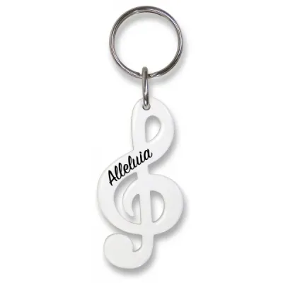 PORTE-CLES CLE DE SOL BLANC  "ALLELUIA"