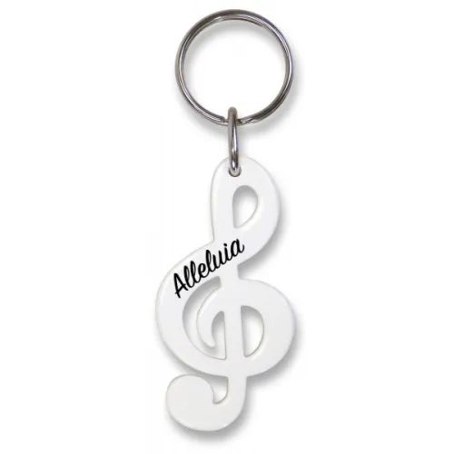 PORTE-CLES CLE DE SOL BLANC  "ALLELUIA"