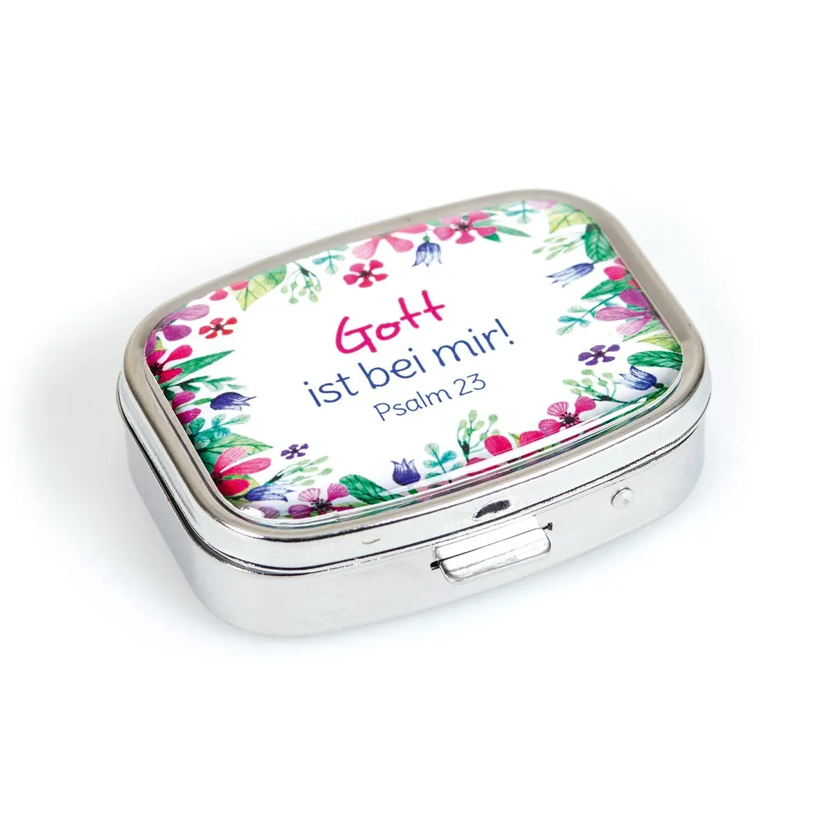 MINI PILULIER EN METAL AVEC MOTIF FLORAUX