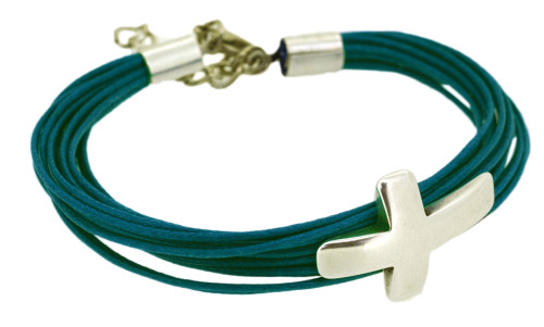 BRACELET CORDE TURQUOISE CROIX  BT645T