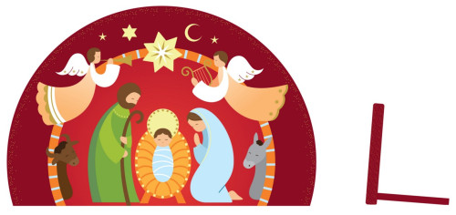 DECORATION A POSER NATIVITE ROUGE + ANGES  11X14CM  694