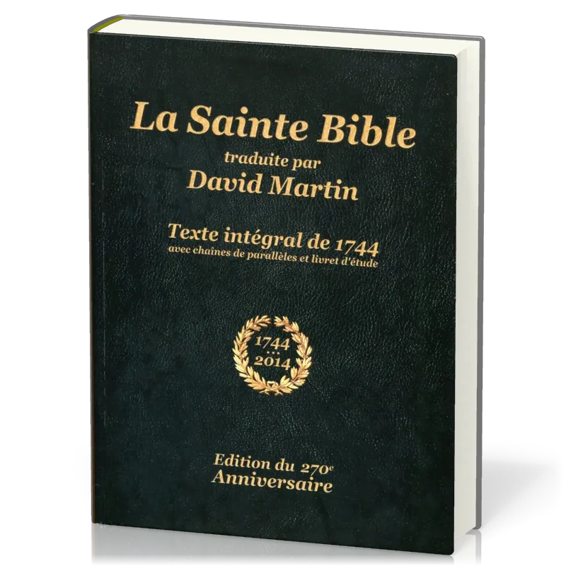 BIBLE MARTIN 1744 RELIEE RIGIDE AVEC CHAINES DE PARALLELES ET LIVRET D'ETUDE, EDITION D