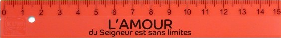 REGLE EN PLASTIQUE ORANGE FLUO 15CM - L'AMOUR DU SEIGNEUR EST SANS LIMITE