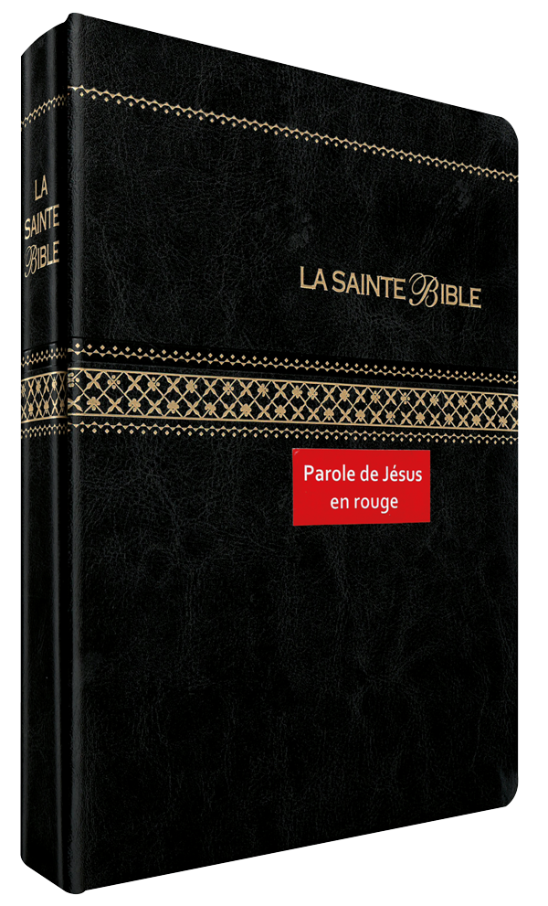 BIBLE SEGOND 1910 SIMILICUIR NOIR TRANCHE OR ONGLETS - PAROLES DE JESUS EN ROUGE