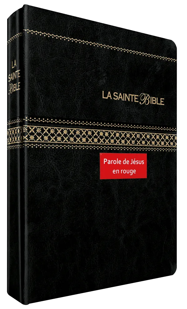 BIBLE SEGOND 1910 SIMILICUIR NOIR TRANCHE OR ONGLETS - PAROLES DE JESUS EN ROUGE