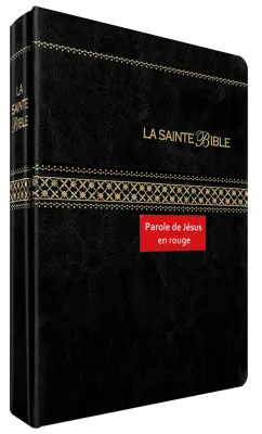 BIBLE SEGOND 1910 SIMILICUIR NOIR TRANCHE OR ONGLETS - PAROLES DE JESUS EN ROUGE