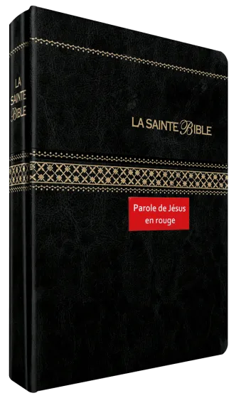 BIBLE SEGOND 1910 SIMILICUIR NOIR TRANCHE OR ONGLETS - PAROLES DE JESUS EN ROUGE