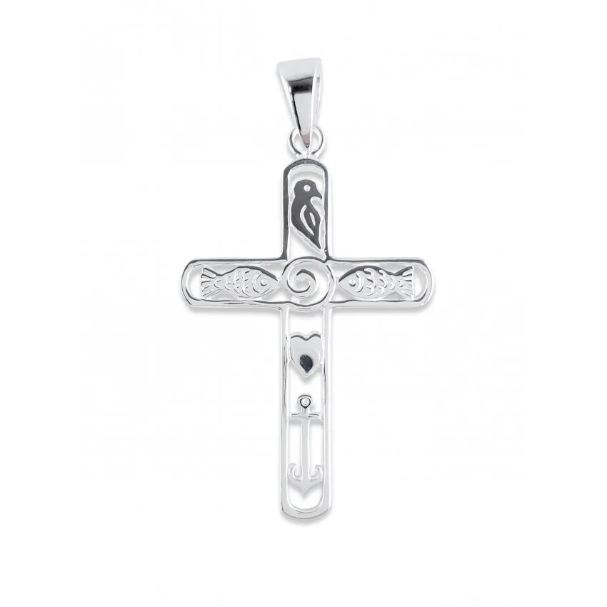 PENDENTIF CROIX ET SYMBOLES ARGENT STERLING