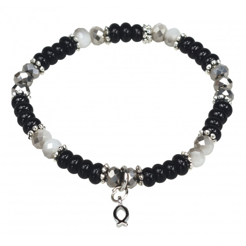 BRACELET DE PERLES ICHTUS NOIR 19 CM