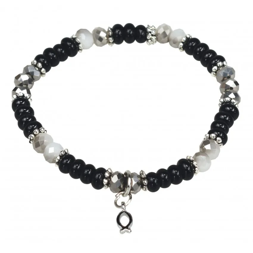 BRACELET DE PERLES ICHTUS NOIR 19 CM