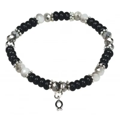 BRACELET DE PERLES ICHTUS NOIR 19 CM
