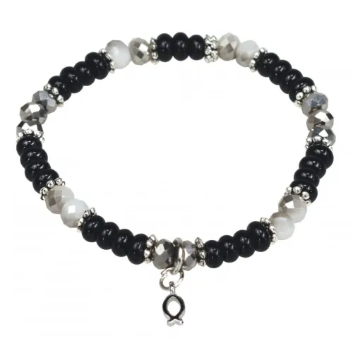 BRACELET DE PERLES ICHTUS NOIR 19 CM