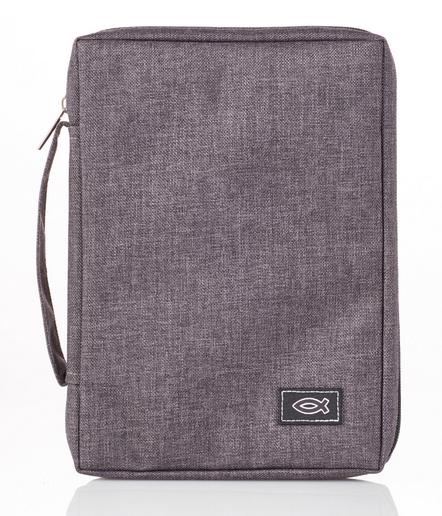 POCHETTE BIBLE MEDIUM TOILE ICHTUS GRIS 16X23X4