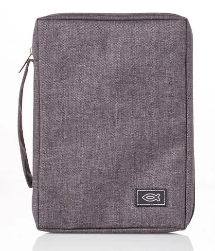 POCHETTE BIBLE MEDIUM TOILE ICHTUS GRIS 16X23X4