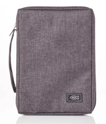 POCHETTE BIBLE MEDIUM TOILE ICHTUS GRIS 16X23X4