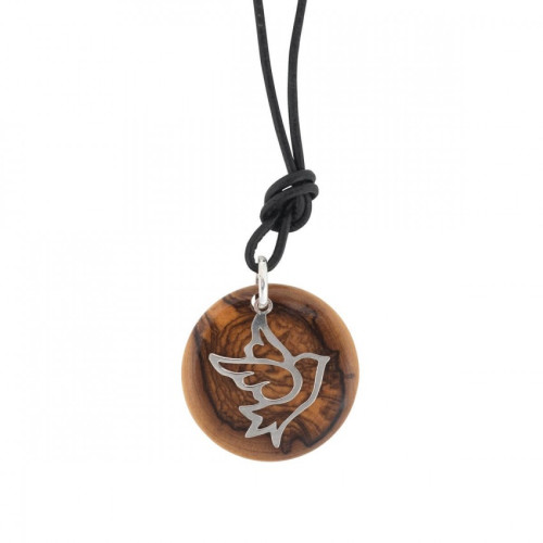 COLLIER AVEC PENDENTIF EN BOIS OLIVIER ET ARGENT COLOMBE