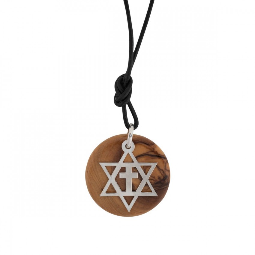 COLLIER AVEC PENDENTIF EN BOIS OLIVIER ET ARGENT ETOILE DE DAVID
