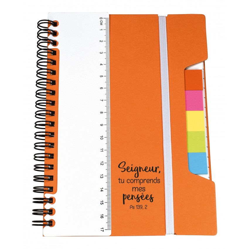 CARNET DE NOTES MULTIFONCTION ORANGE, REGLE POST-IT