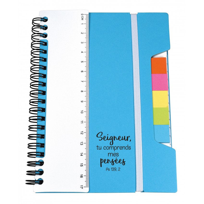 CARNET DE NOTES MULTIFONCTION BLEU - REGLE POST-IT