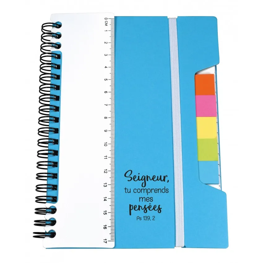 CARNET DE NOTES MULTIFONCTION BLEU - REGLE POST-IT