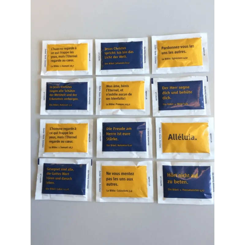 SUCRE EN POUDRE AVEC VERSETS - 20 SACHETS - FRANCAIS ALLEMANDS