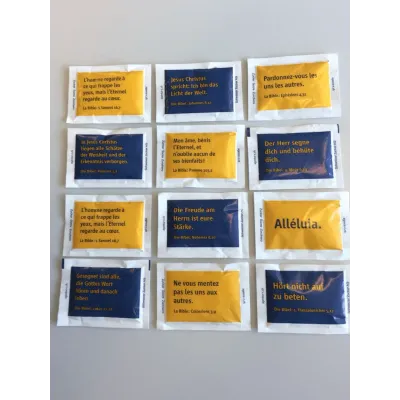 SUCRE EN POUDRE AVEC VERSETS - 20 SACHETS - FRANCAIS ALLEMANDS