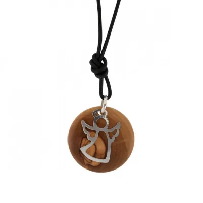COLLIER AVEC PENDENTIF EN BOIS OLIVIER ET ARGENT ANGE