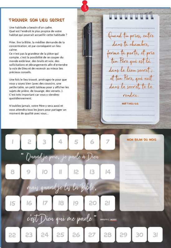 CALENDRIER D'HABITUDE - PRIERE ET MEDITATION