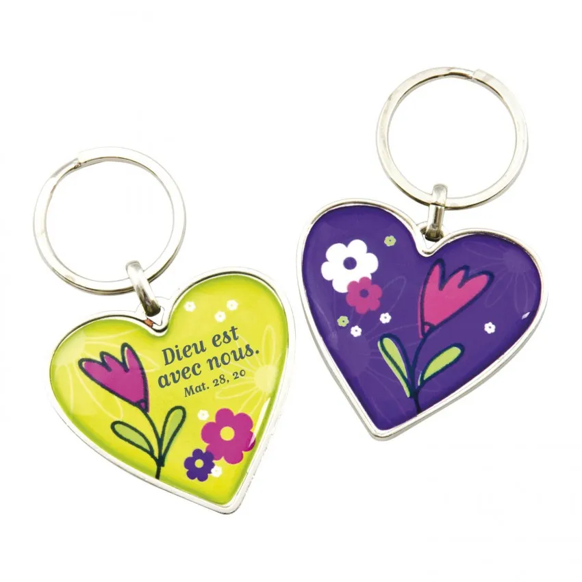 PORTE-CLE DOUBLE FACE VIOLET ET JAUNE