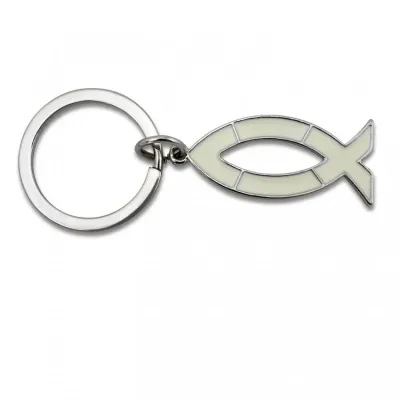 PORTE-CLES ICHTUS BLANC ET ARGENT